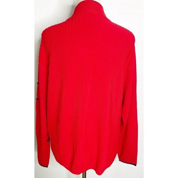Jamie Sadock Red Ribbed Knit Cardigan Sweater Active Golf Tennis Large - Picture 3 of 5